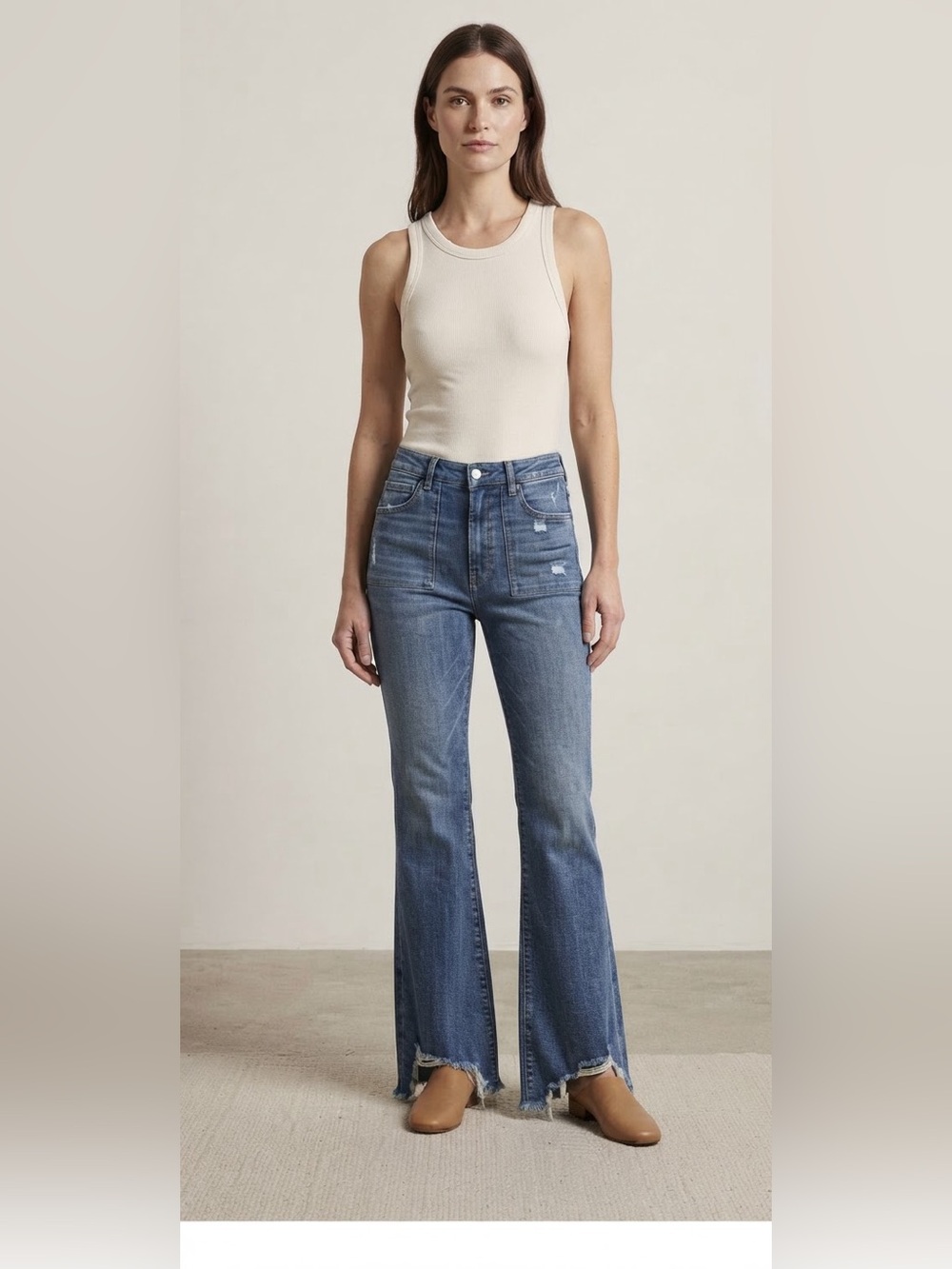 Artemis Vintage - High Rise Holly Flare Jeans Dark Wash Raw Hem Sz 11/29